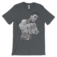 Mo Ali Fist in Perspective Unisex Short Sleeve T-Shirt Illustrated by Robert Bowen - Robert Bowen Tees